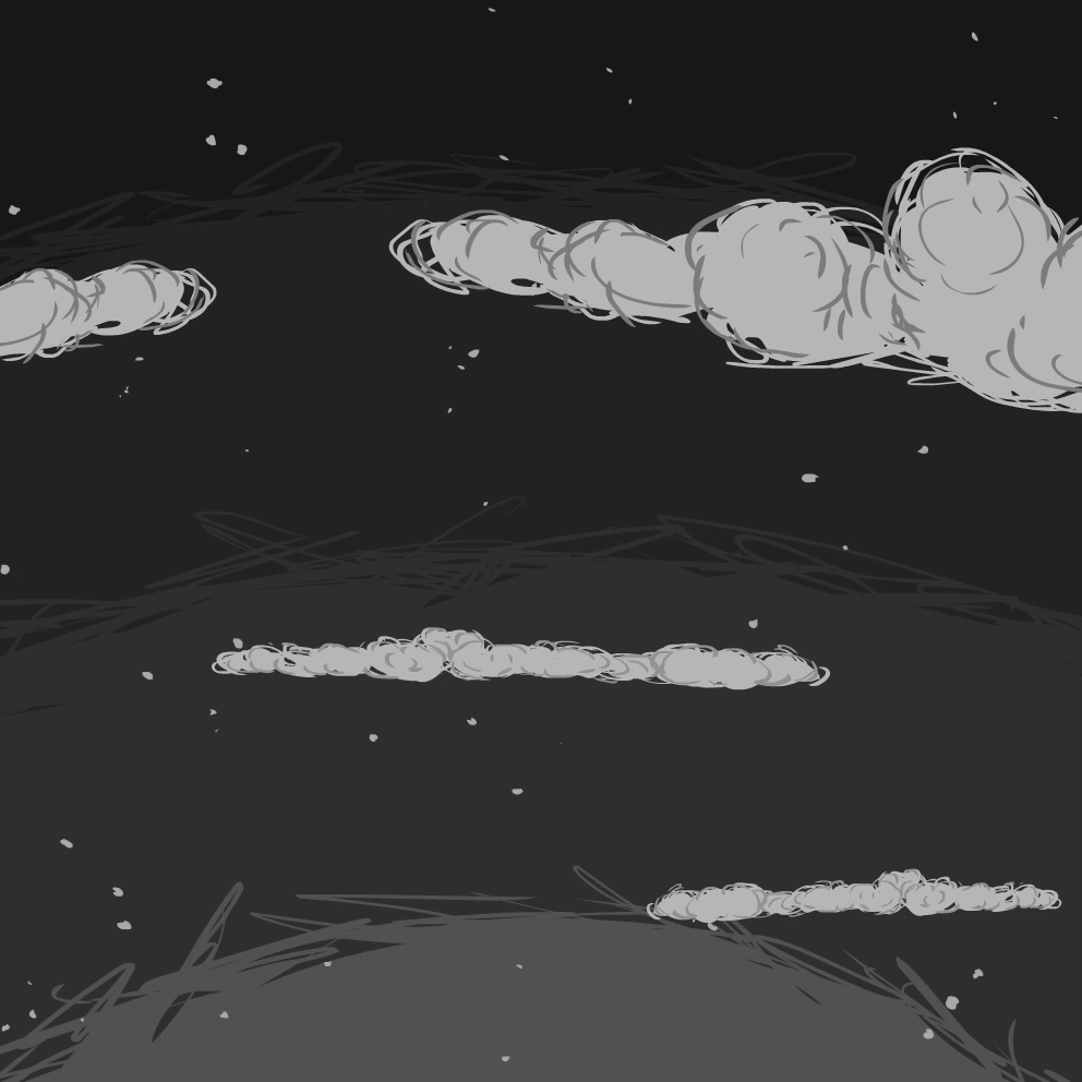 Still from animated sky - 'Splitting at th Seems', 2021